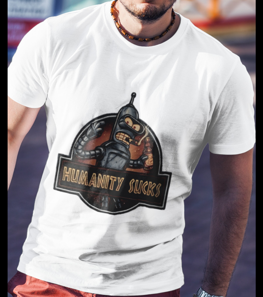 Humanity Sucks Robot Holding Beer T-Shirt