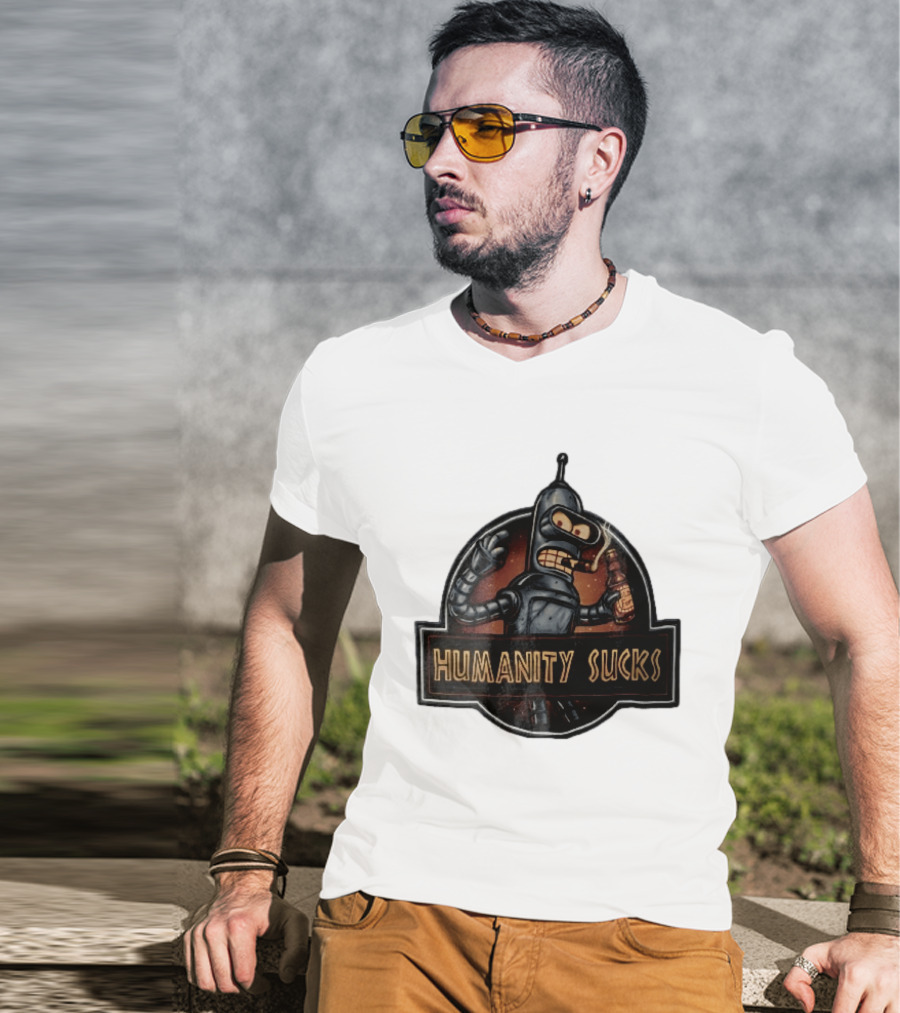 Humanity Sucks Robot Holding Beer T-Shirt
