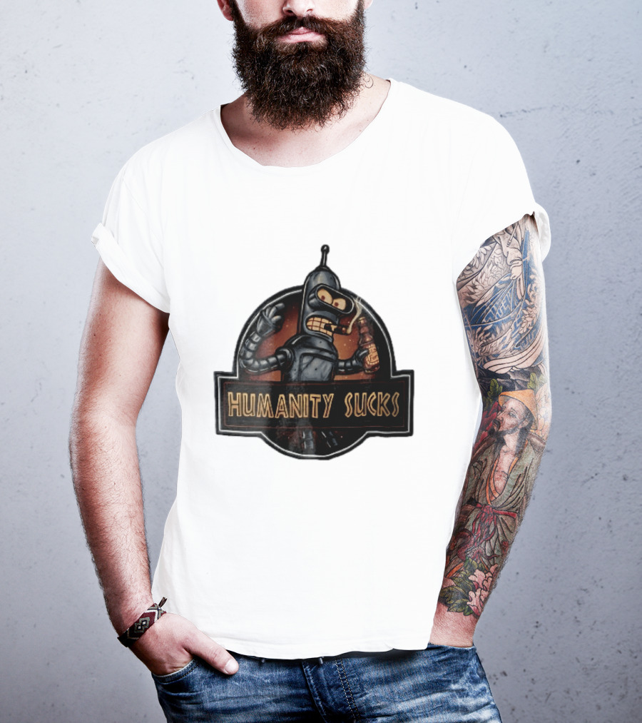 Humanity Sucks Robot Holding Beer T-Shirt