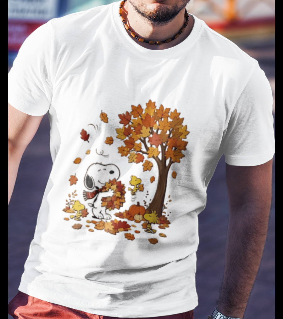 Snoopy Woodstock Autumn Leaves Pumpkin Fall Season Vibes T-Shirt