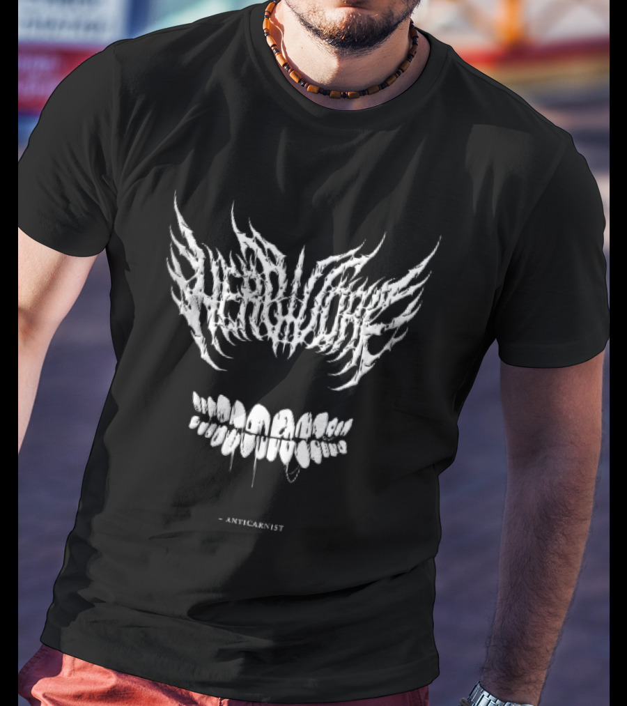 Anticarnist Herbivore Spiky Death Metal Dripping Teeth T-Shirt