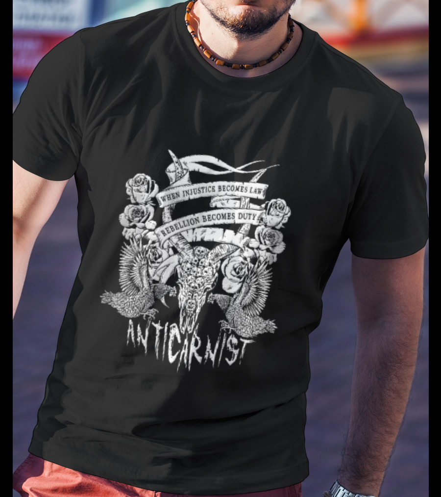 Anticarnist Horned Skull Injustice Rebellion Duty Human Skulls Chickens T-Shirt