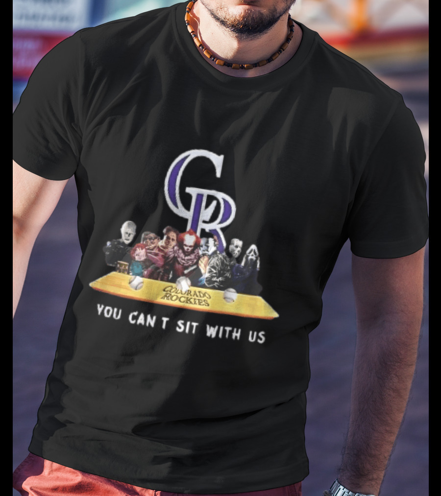 Colorado Rockies MLB Horror Movie Villains You Can't Sit With Us Baseball Bat T-Shirt