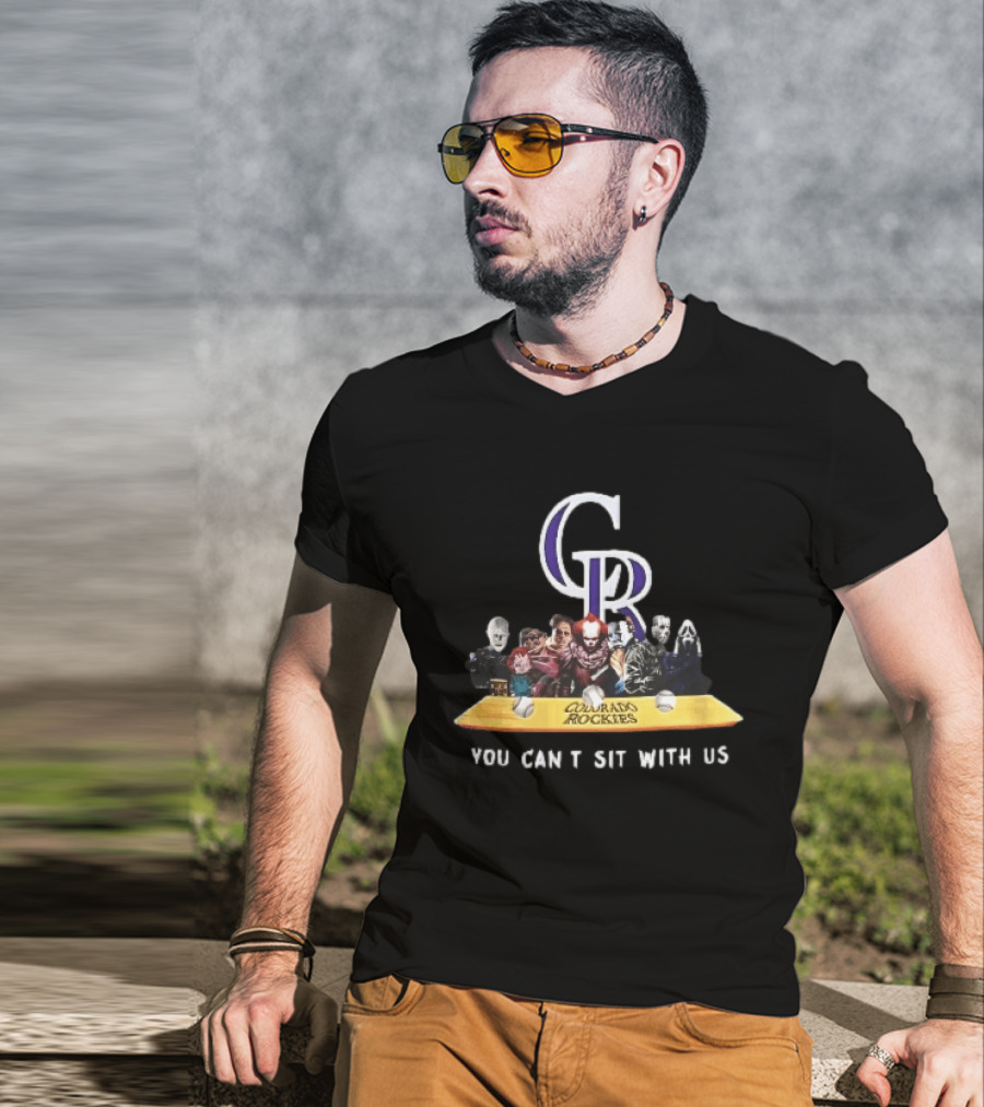 Colorado Rockies MLB Horror Movie Villains You Can't Sit With Us Baseball Bat T-Shirt