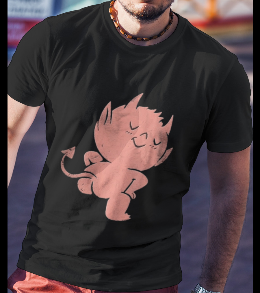 Mischievous Little Red Devil Cartoon Mooning With Distressed Texture T-Shirt