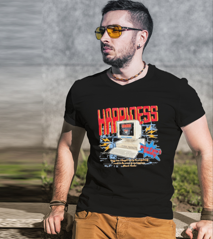 Happiness Perfect Body Retro Computer Lightning Bolts T-Shirt