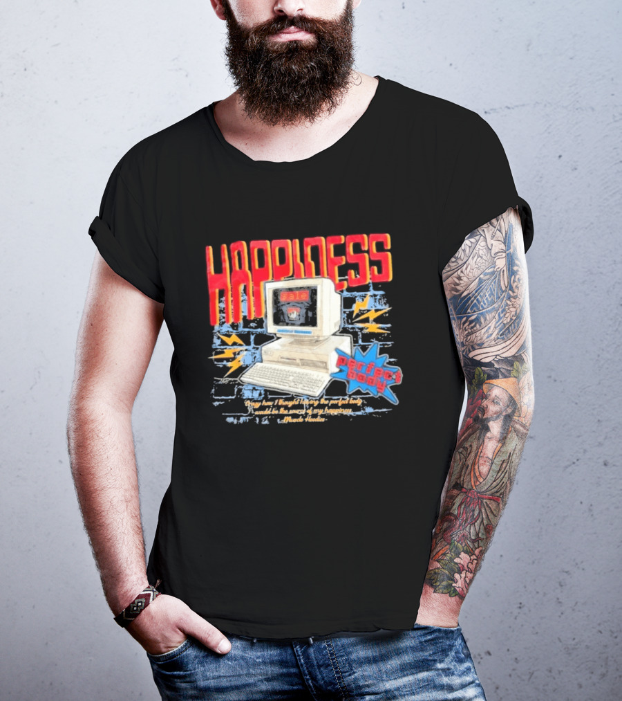 Happiness Perfect Body Retro Computer Lightning Bolts T-Shirt