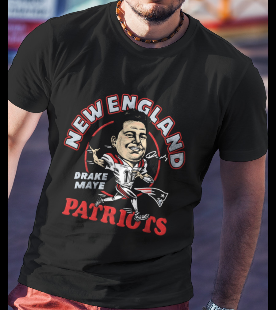 Drake Maye New England Patriots Caricature T-Shirt