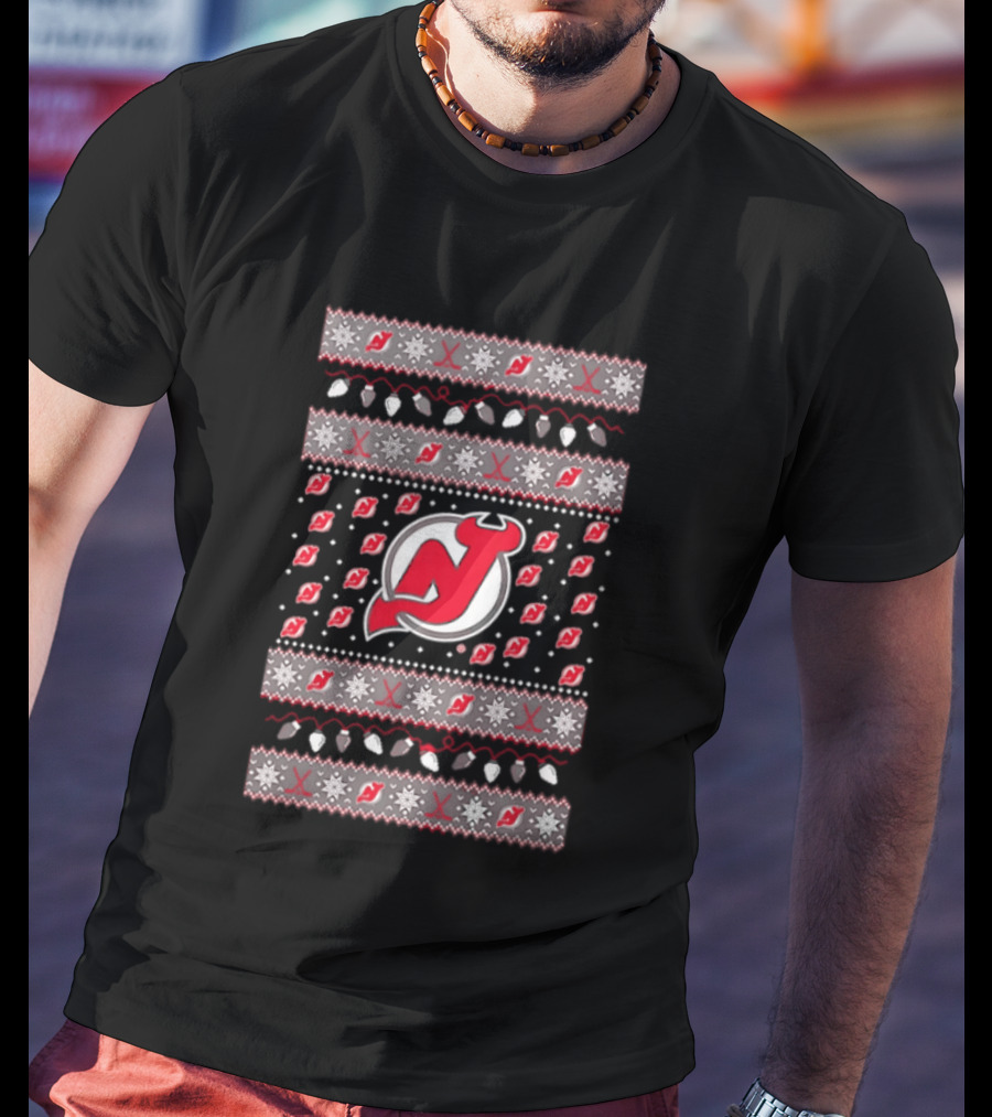 New Jersey Devils Christmas Holiday Lights T-Shirt