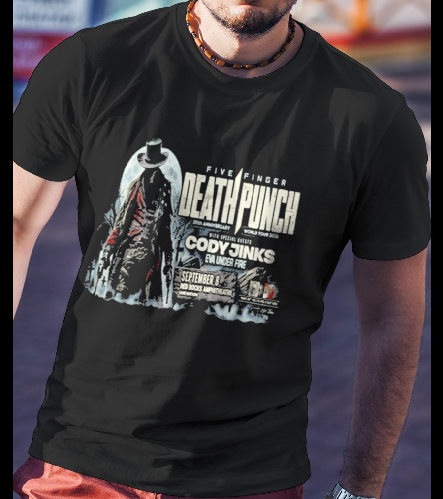 Five Finger Death Punch Red Rocks 20th Anniversary 2026 Cody Jinks Special Guest Denver CO T-Shirt