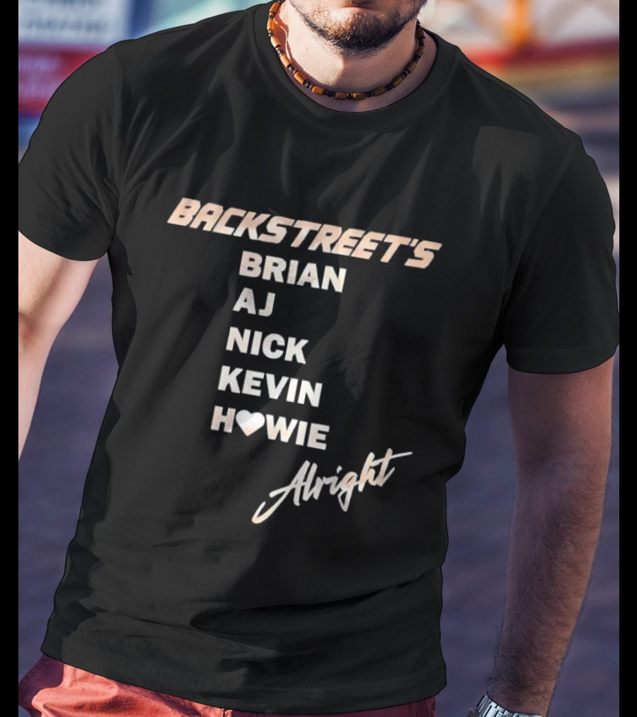 Backstreet's Brian AJ Nick Kevin Howie Alright Heart Cursive Gold T-Shirt