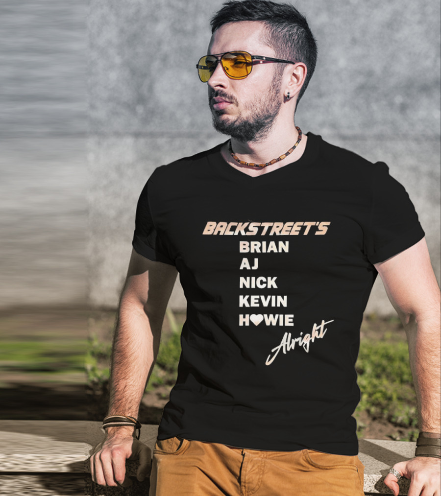 Backstreet's Brian AJ Nick Kevin Howie Alright Heart Cursive Gold T-Shirt