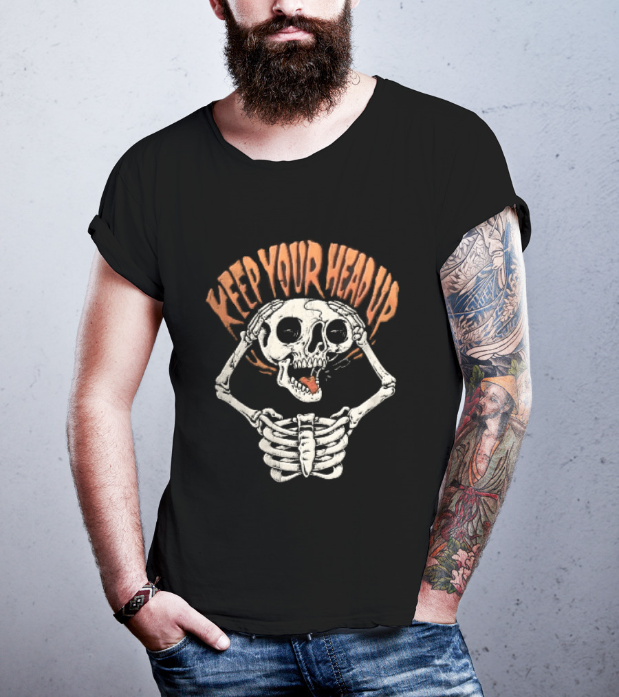 Keep Your Head Up Skeleton Lifting Skull Above Ribcage T-Shirt