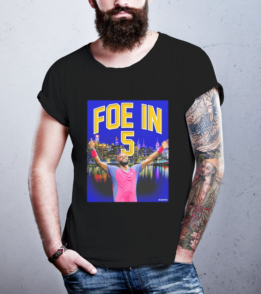 Foe In 5 Frances Tiafoe US Open Tennis Night Skyline Celebration T-Shirt