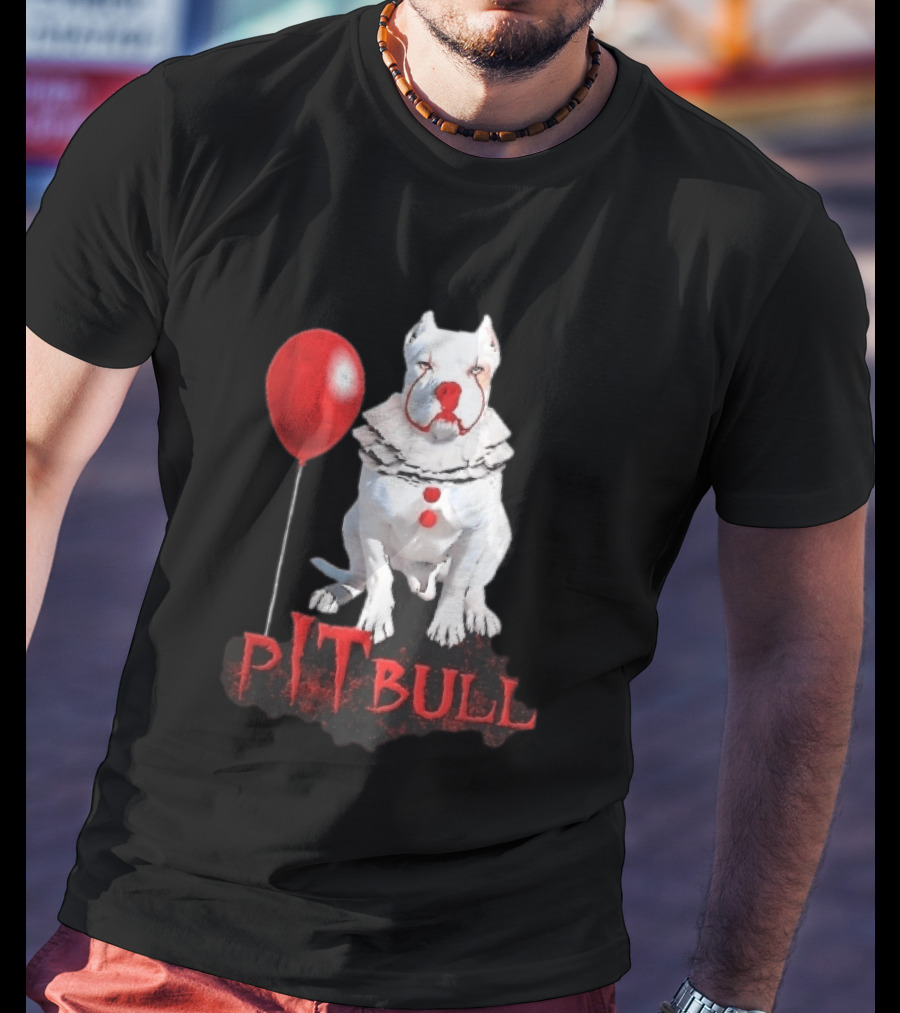 Pitbull Dog Pennywise Clown Red Balloon Distressed White T-Shirt