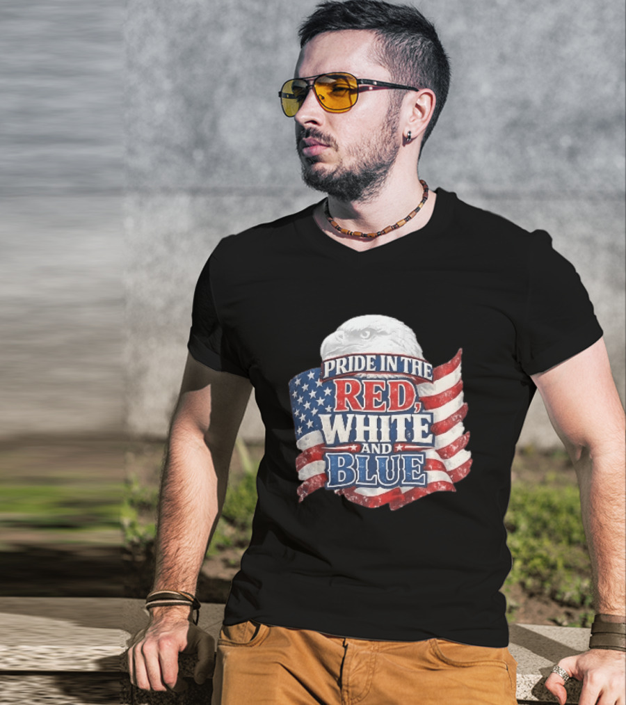 Pride In The Red White And Blue Bald Eagle American Flag T-Shirt