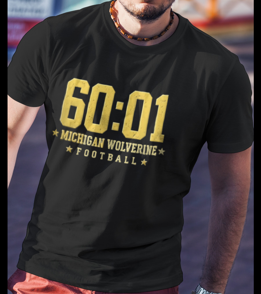 Michigan Wolverines 60:01 Distressed Yellow Football Stars T-Shirt