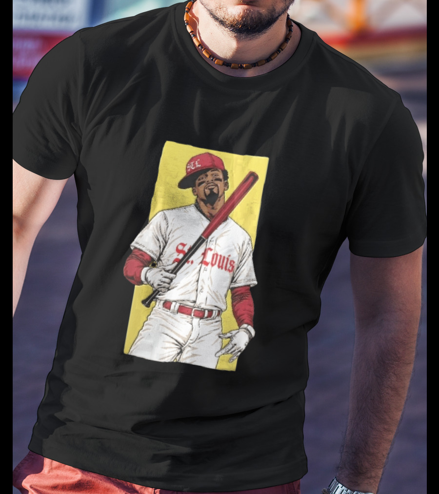 St Louis Cardinals STL Baseball Player Caricature With Bat T-Shirt