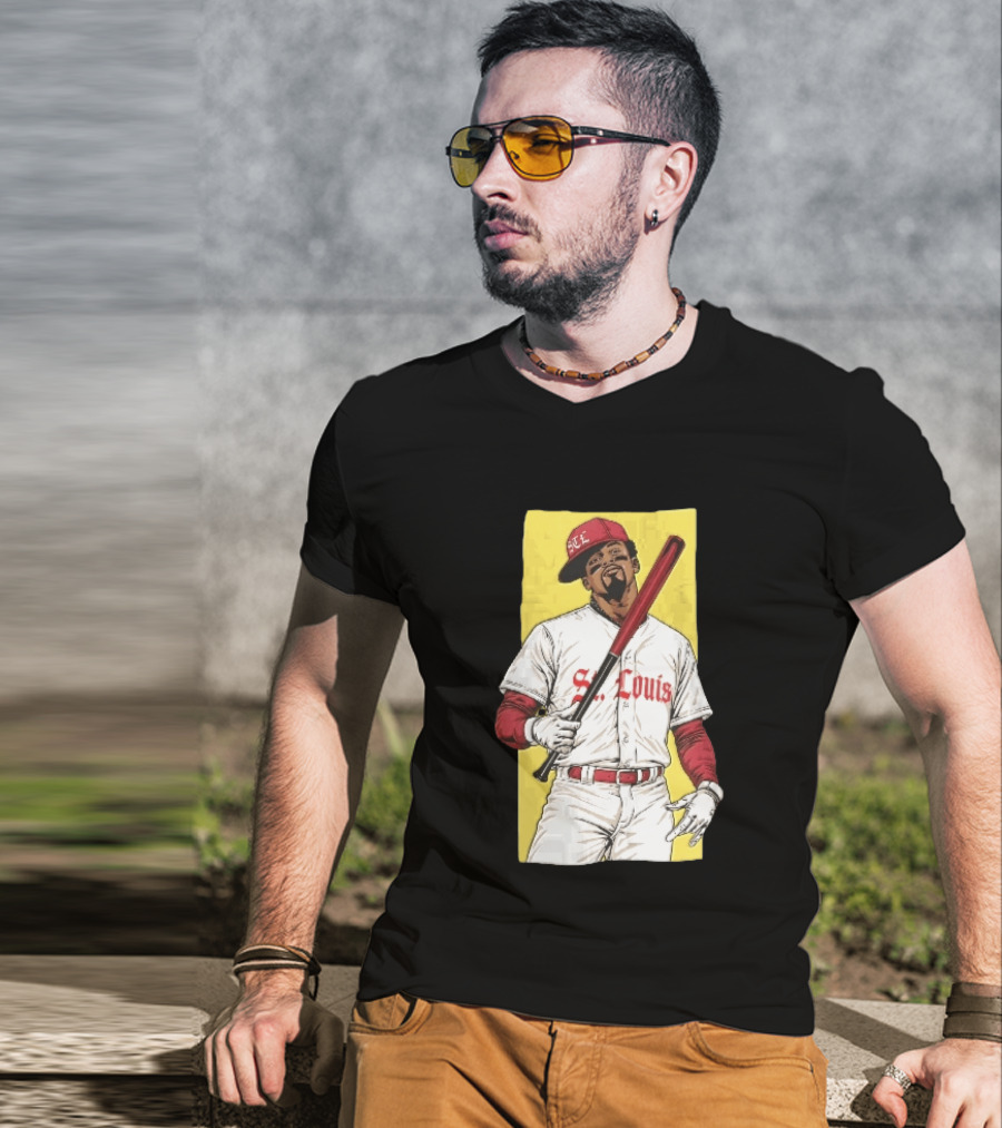 St Louis Cardinals STL Baseball Player Caricature With Bat T-Shirt