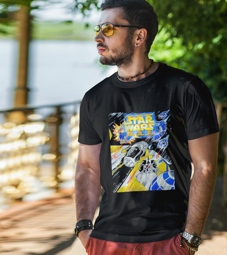 Star Wars Revenge Of The Sith Galactic Battle Artwork Featuring Anakin Skywalker And Iconic Droid Spaceships T-Shirt