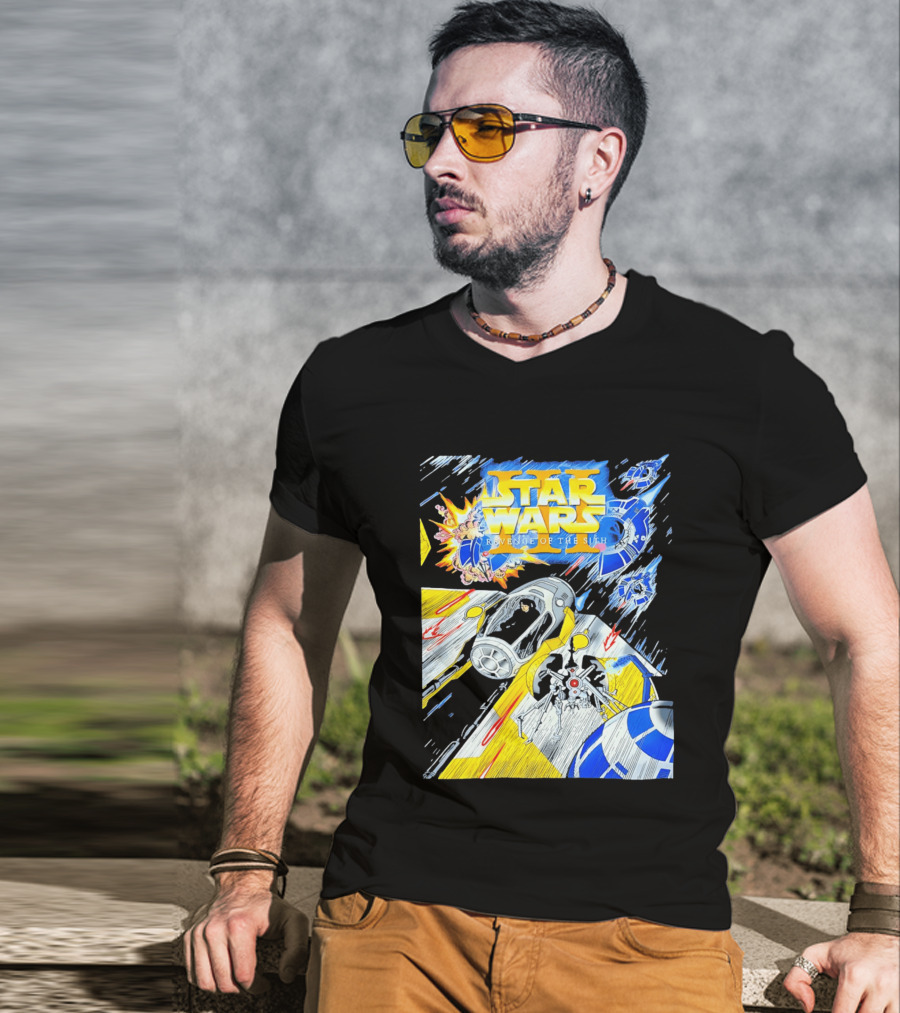 Star Wars Revenge Of The Sith Galactic Battle Artwork Featuring Anakin Skywalker And Iconic Droid Spaceships T-Shirt
