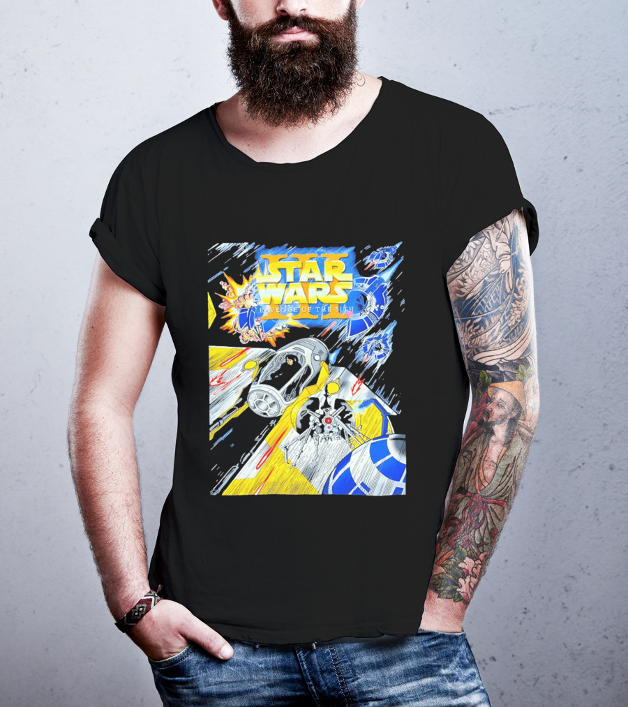 Star Wars Revenge Of The Sith Galactic Battle Artwork Featuring Anakin Skywalker And Iconic Droid Spaceships T-Shirt