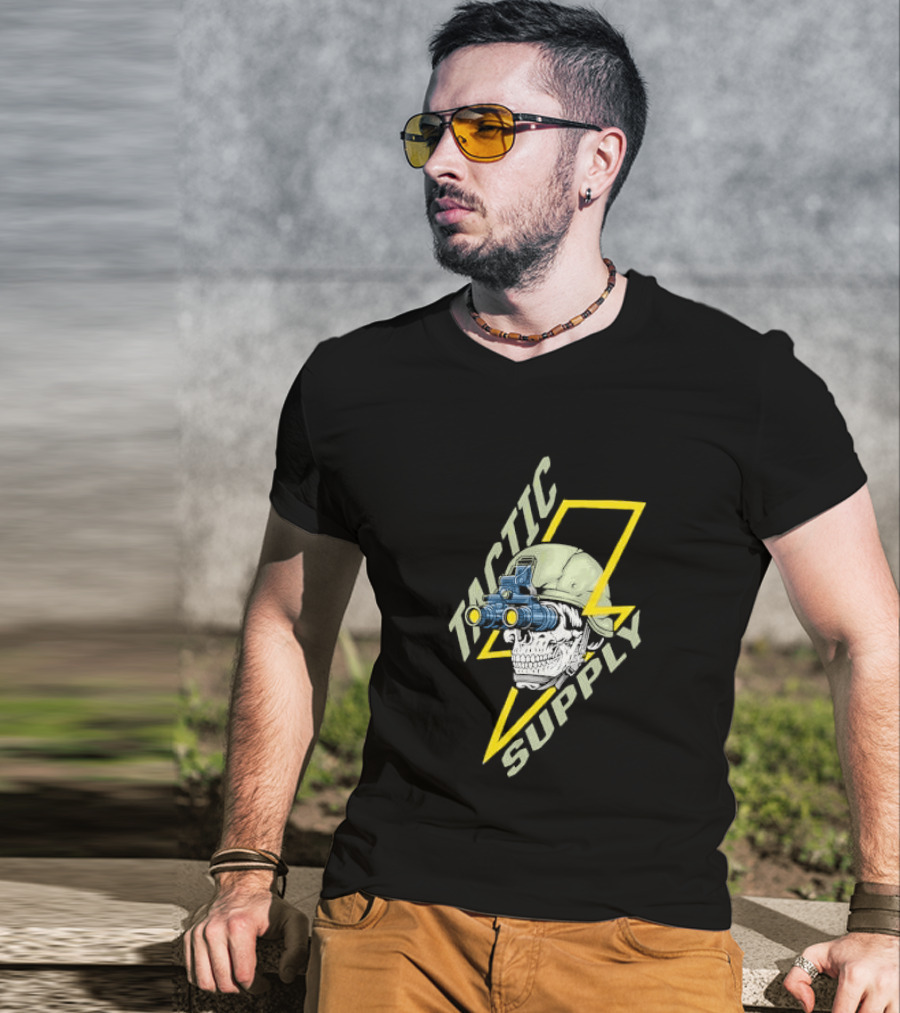 Tactical Skull Tactic Supply Night Vision Helmet Lightning Bolt T-Shirt