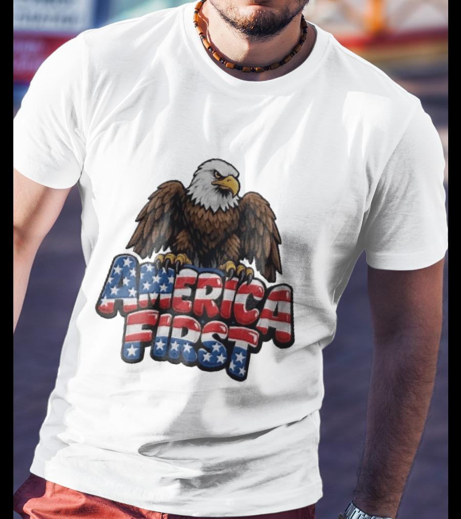 America First Bald Eagle Stars Stripes Patriotic T-Shirt