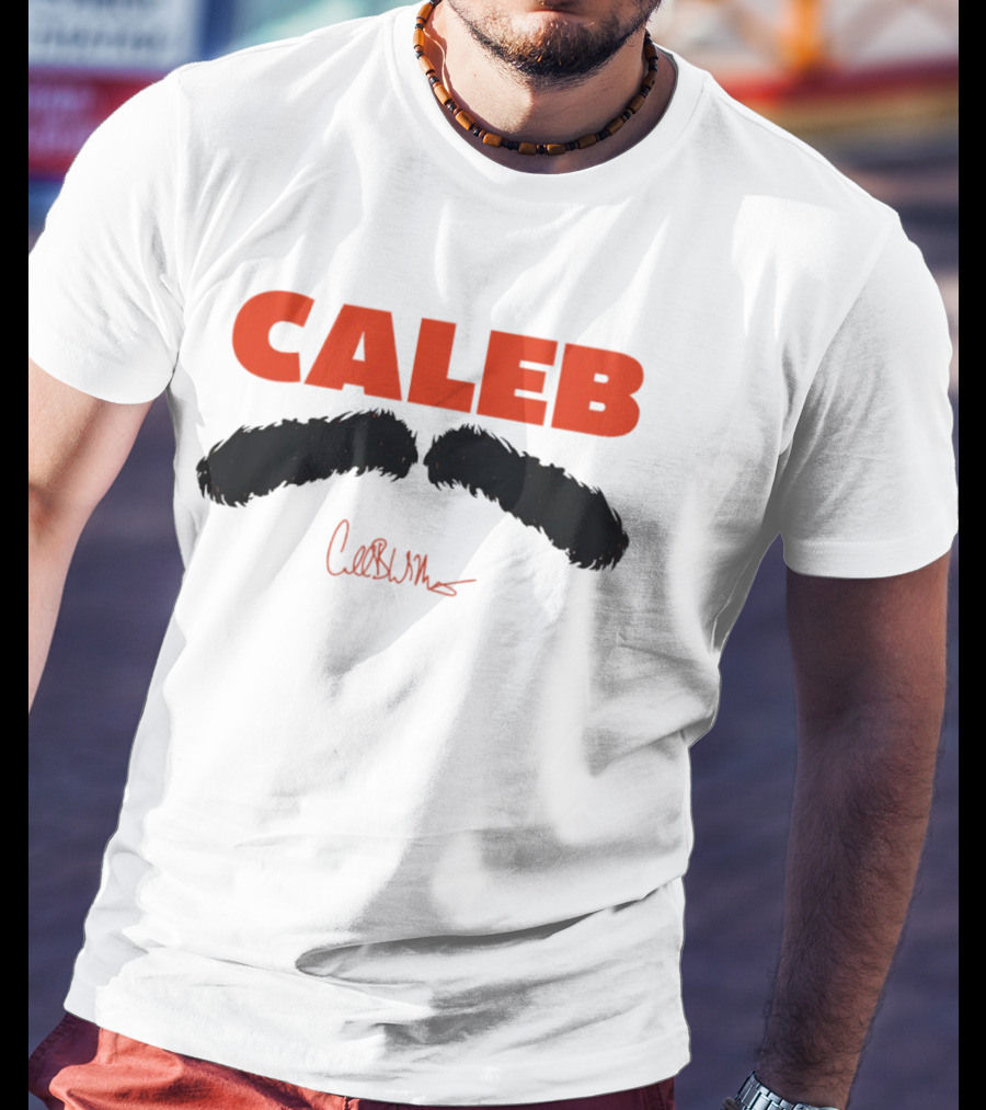 Caleb Mustache Red Text Signature T-Shirt