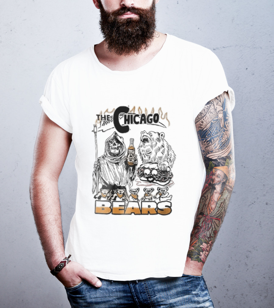 Chicago Bears Malort Grim Reaper Grizzly With Sandwich Line T-Shirt