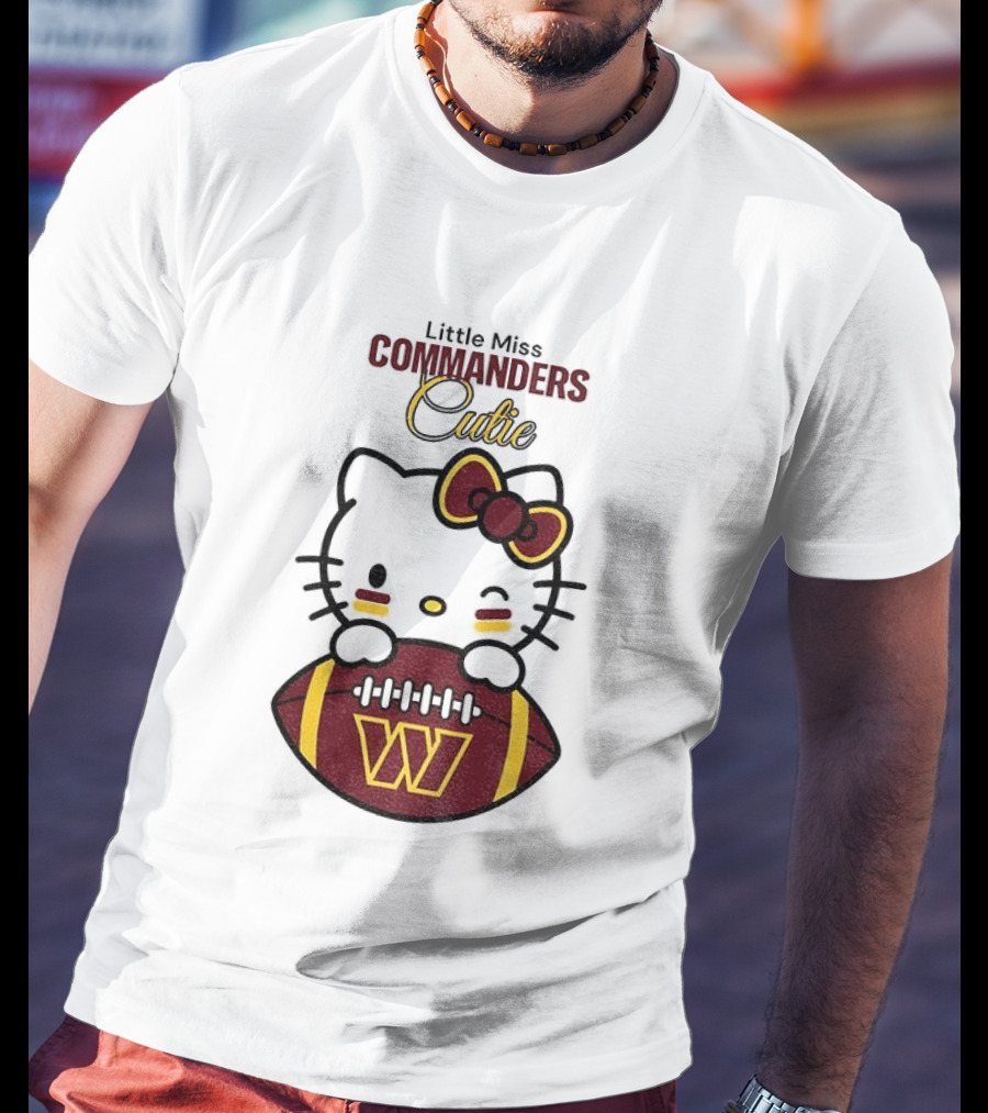 Little Miss Commanders Cutie Hello Kitty Football T-Shirt