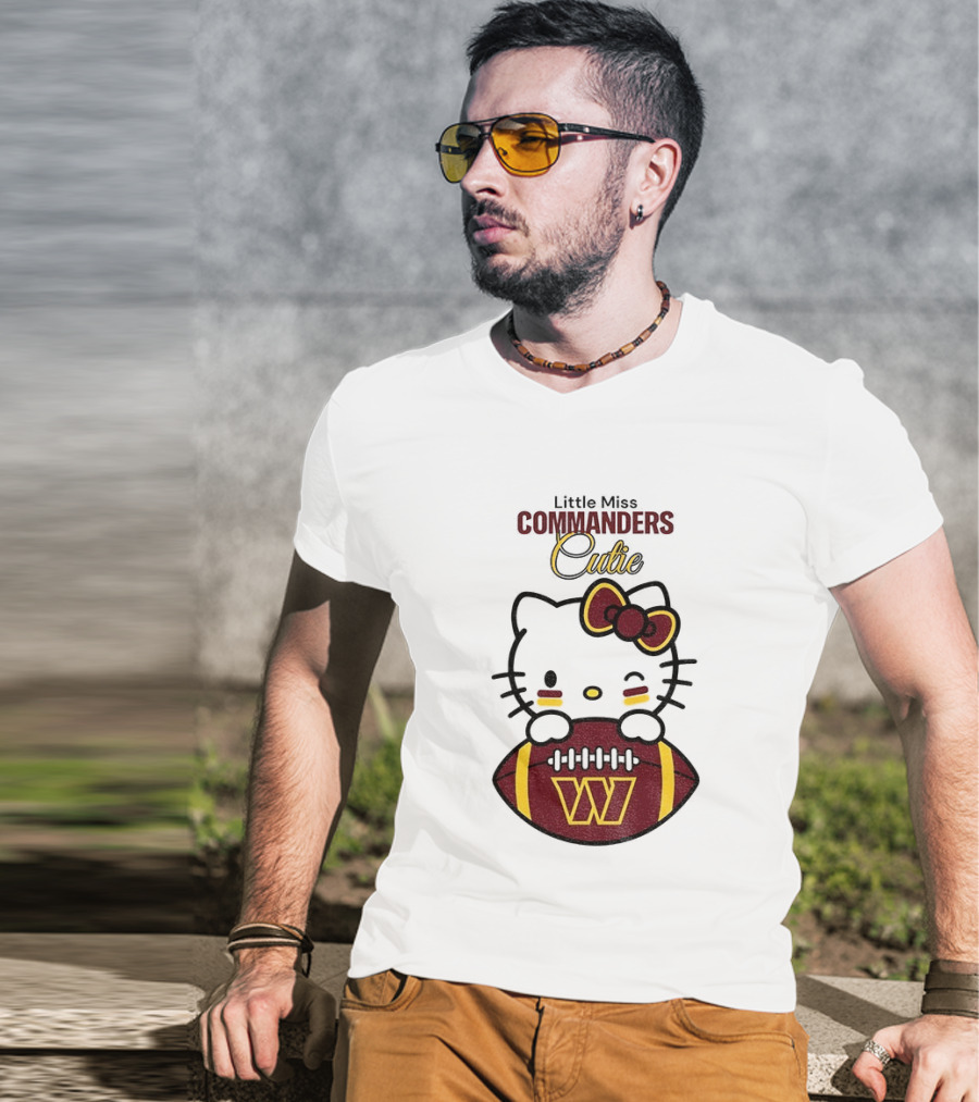Little Miss Commanders Cutie Hello Kitty Football T-Shirt