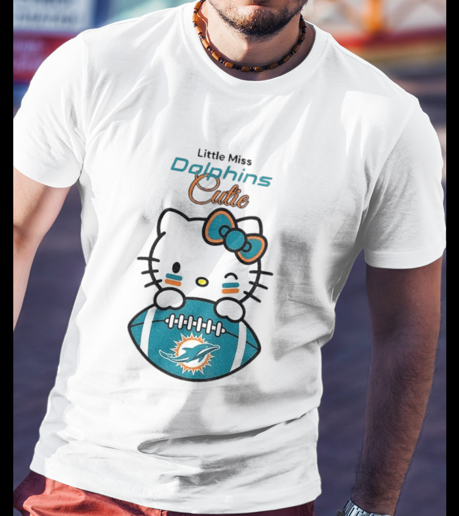 Little Miss Dolphins Cutie Hello Kitty Football T-Shirt