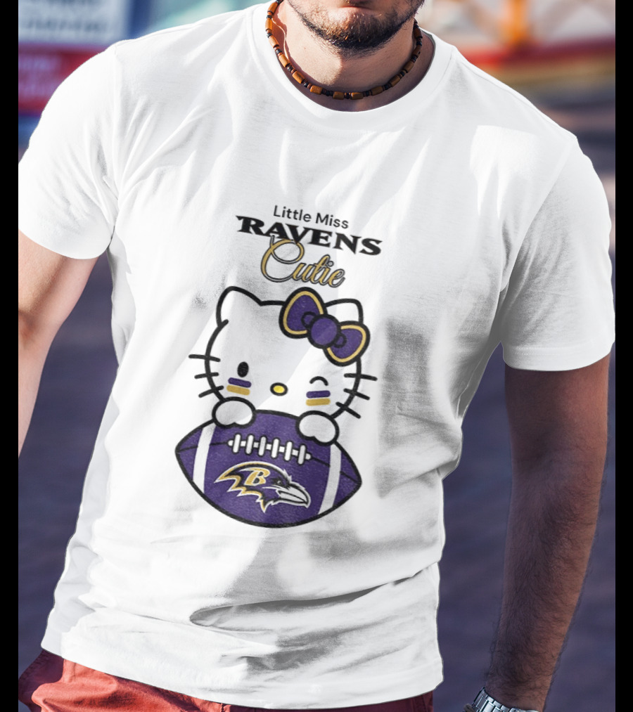 Little Miss Ravens Cutie Hello Kitty Football T-Shirt