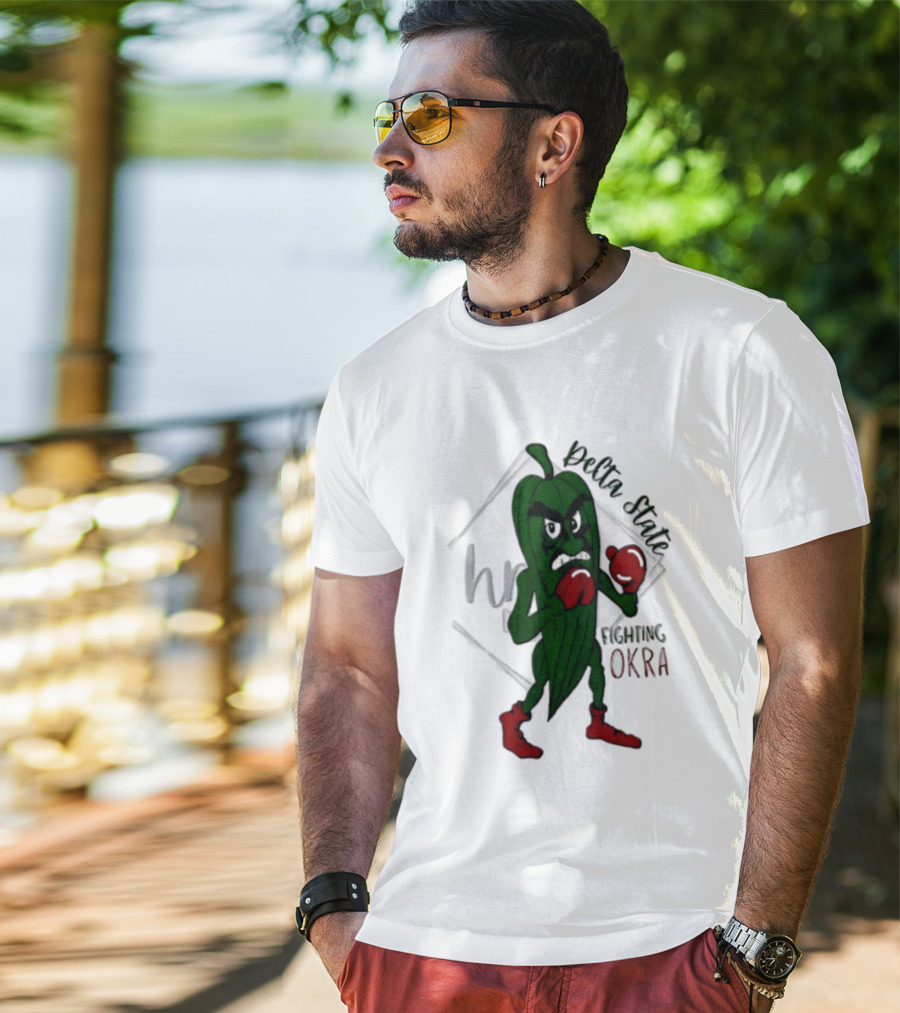 Delta State Fighting Okra Punching Mascot With Boxing Gloves And Boots T-Shirt
