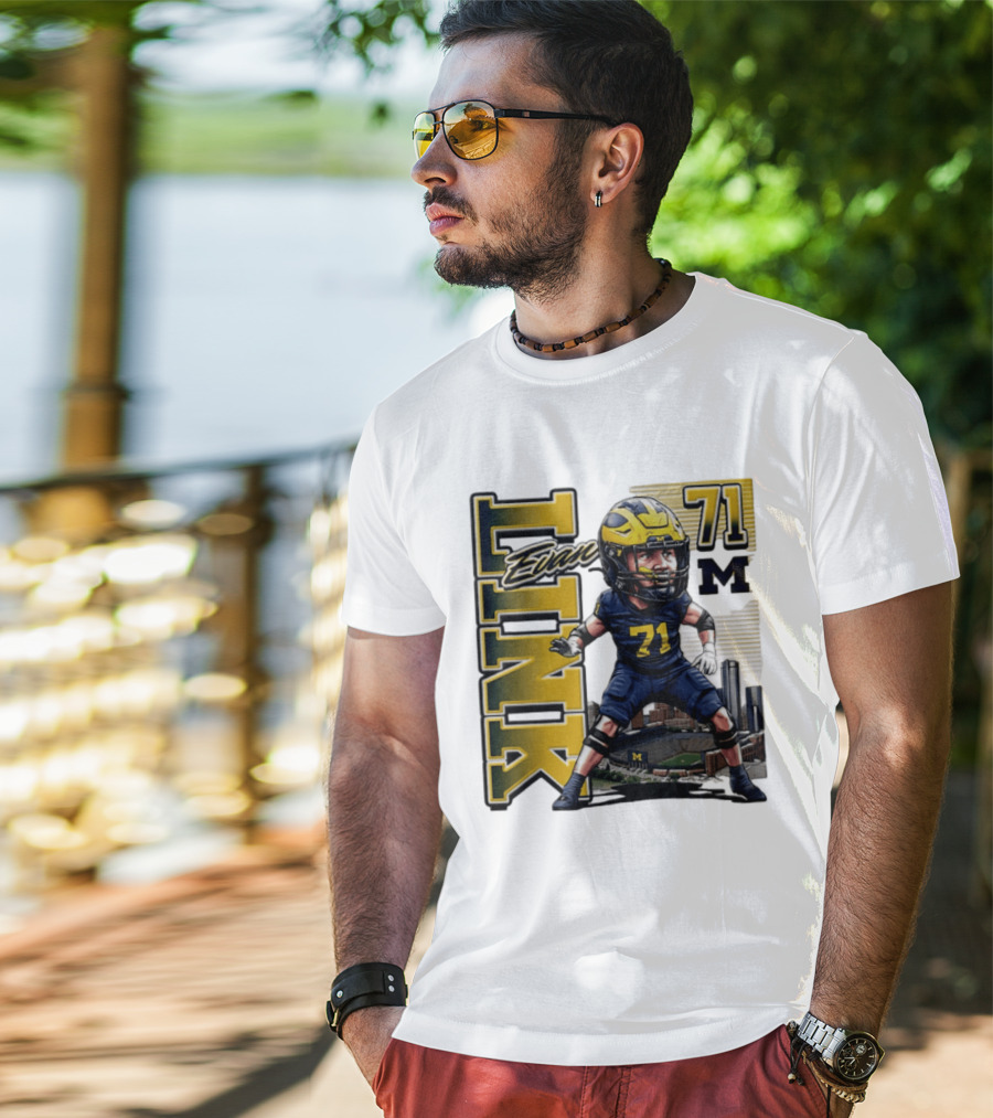 Evan Link 71 Michigan Wolverines Football Caricature T-Shirt