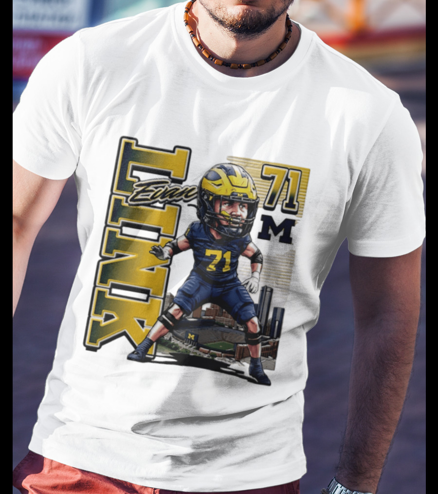 Evan Link 71 Michigan Wolverines Football Caricature T-Shirt