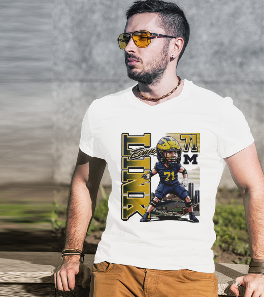 Evan Link 71 Michigan Wolverines Football Caricature T-Shirt