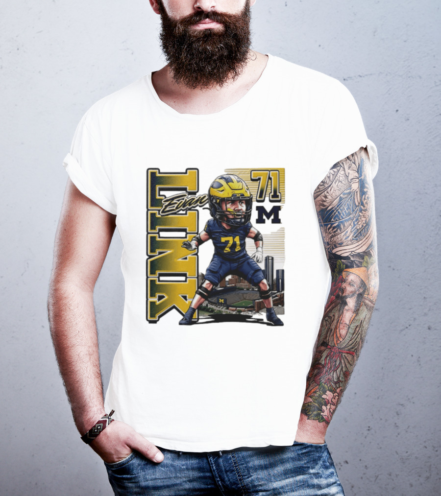 Evan Link 71 Michigan Wolverines Football Caricature T-Shirt