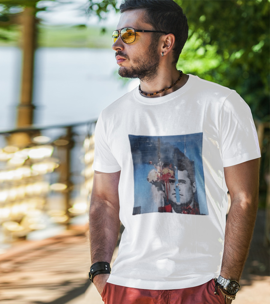 Explosion Face Collage Tower Crew Neck Short Sleeve T-Shirt