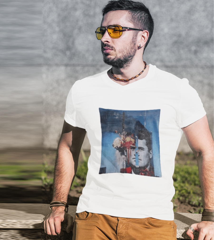 Explosion Face Collage Tower Crew Neck Short Sleeve T-Shirt
