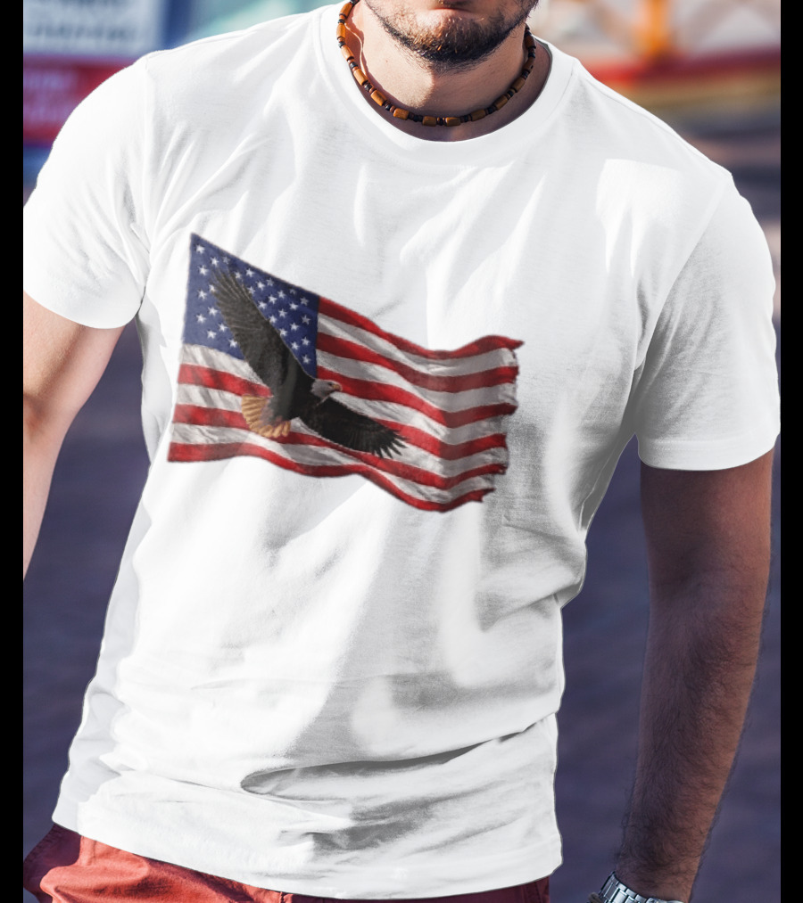 Bald Eagle Soaring Over Distressed American Flag Patriotic T-Shirt