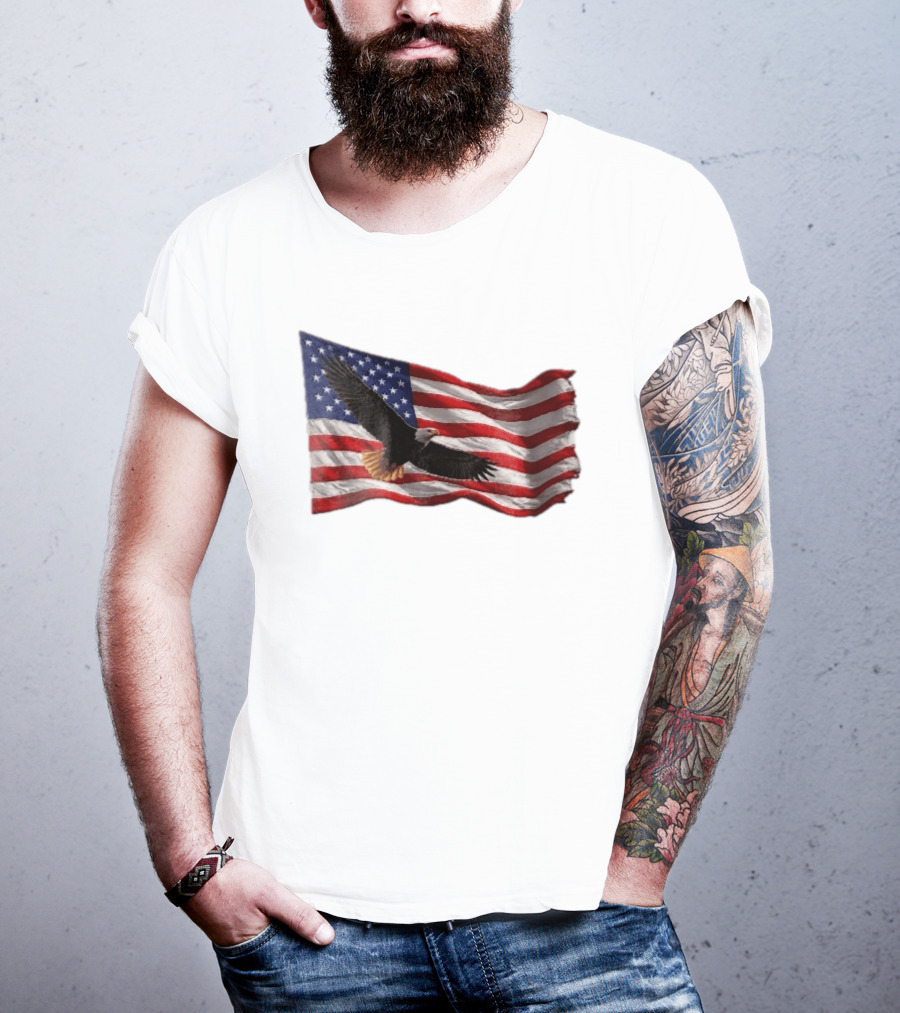 Bald Eagle Soaring Over Distressed American Flag Patriotic T-Shirt