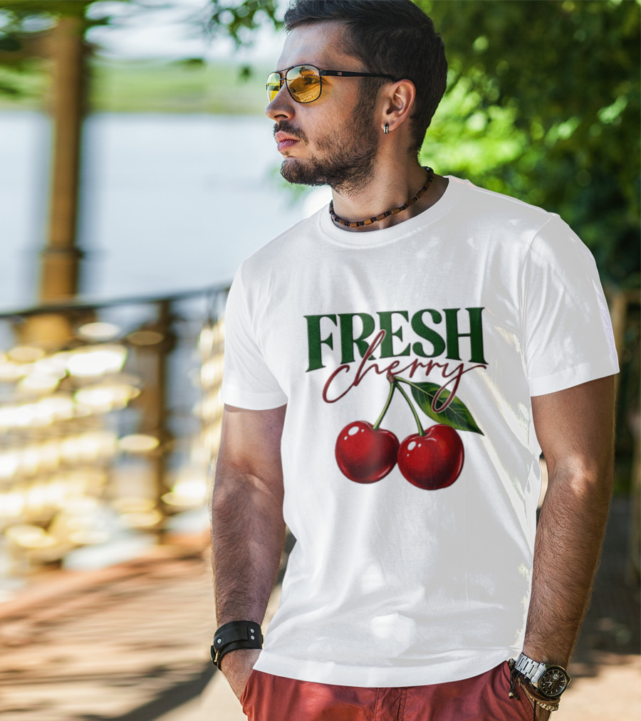 Fresh Cherry Twin Red Fruit And Leaves T-Shirt
