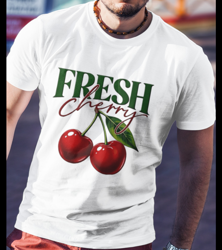 Fresh Cherry Twin Red Fruit And Leaves T-Shirt
