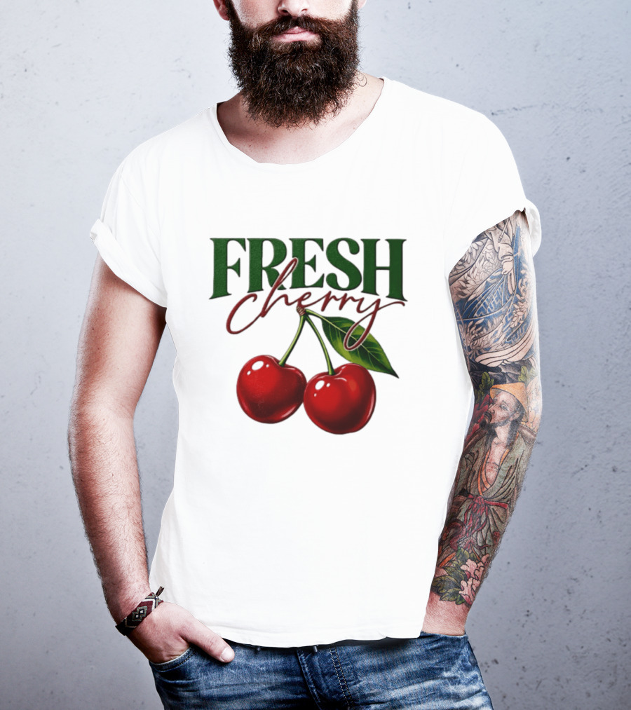 Fresh Cherry Twin Red Fruit And Leaves T-Shirt