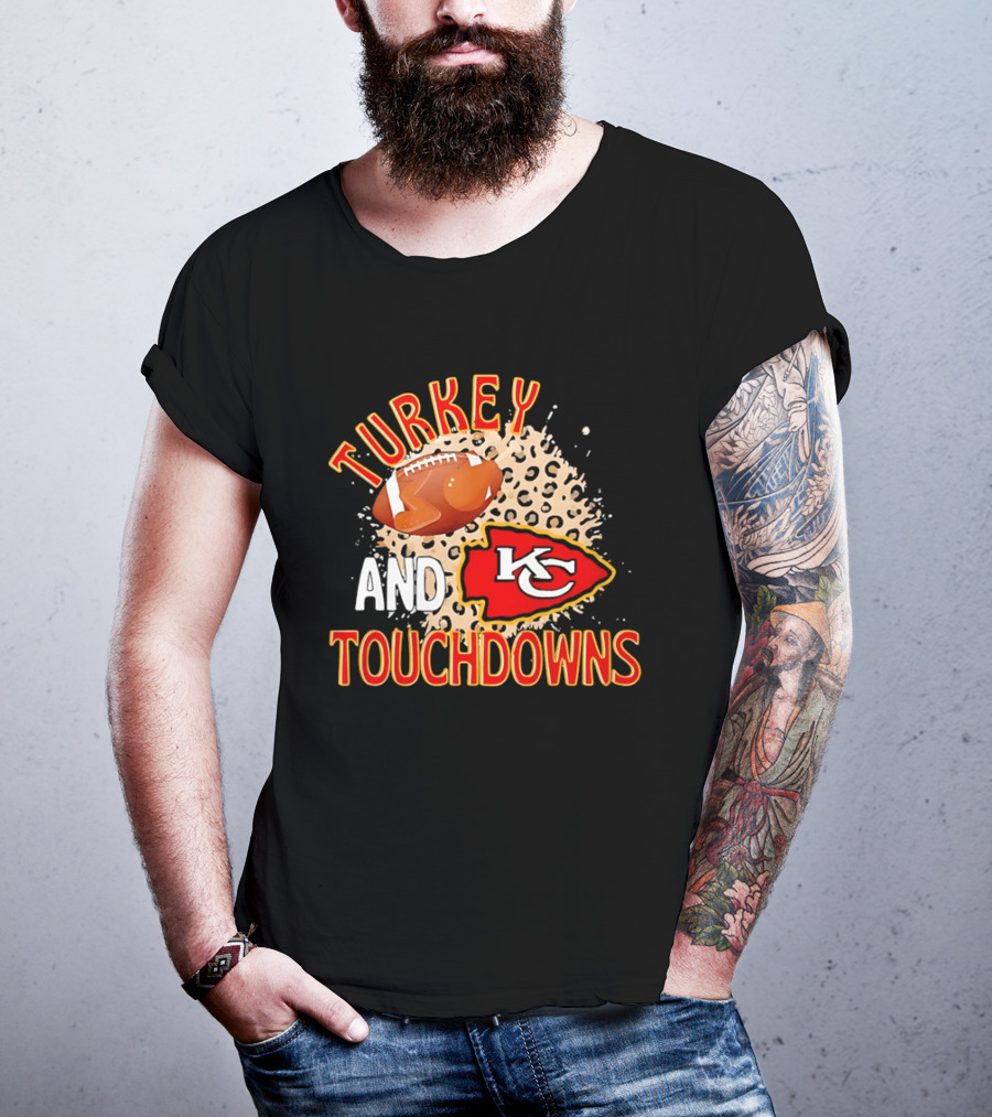 Turkey And Touchdowns KC Chiefs Football Thanksgiving T-Shirt