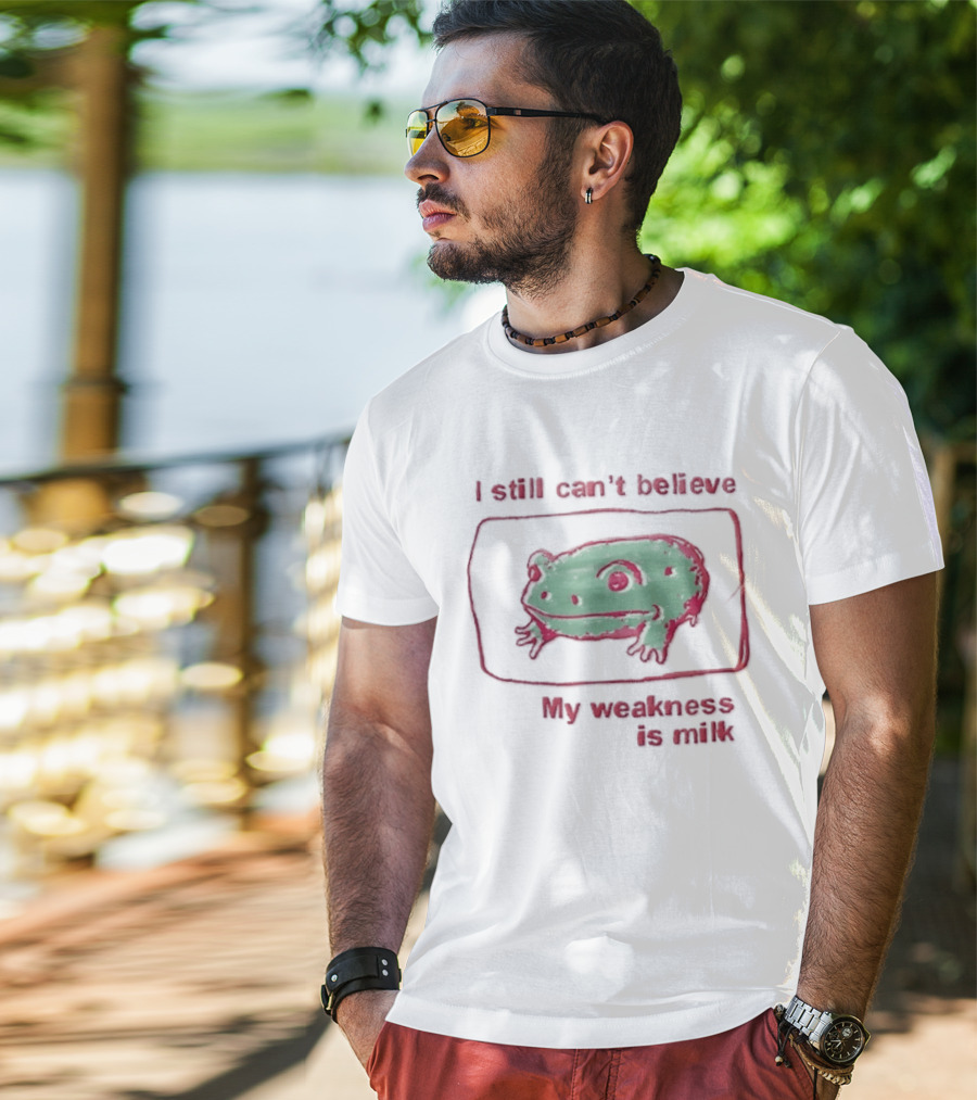I Still Cant Believe My Weakness Is Milk Green Frog Pink Box T-Shirt