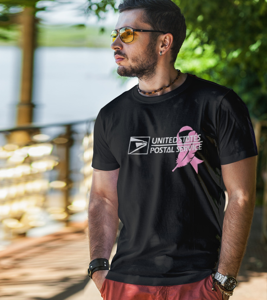 United States Postal Service Pink Breast Cancer Awareness Feather Ribbon T-Shirt