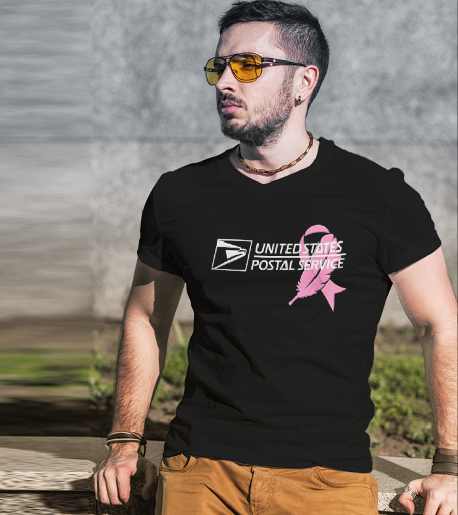 United States Postal Service Pink Breast Cancer Awareness Feather Ribbon T-Shirt